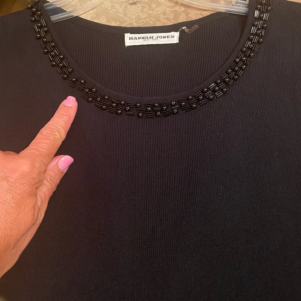 Black beaded sleeveless tank - Hannah Jones New York - size L - read description